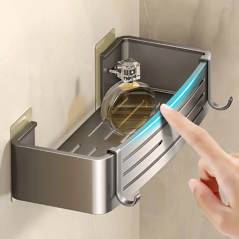 Vannitoa riiul Ristkülikukujuline perforatsioonivaba seinale paigaldatav majapidamisruumi vannitoariiul Alumiiniumist paksendatud hoiuriiul