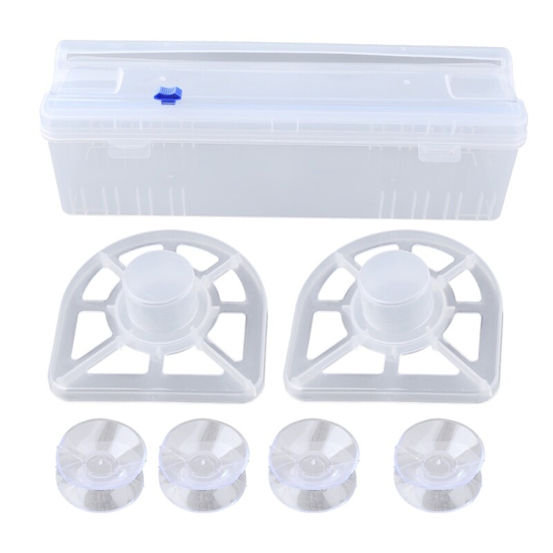 Sigur 1 buc. unealtă de bucătărie reglabilă cu tăietor de diapozitive, cutie de depozitare, dozator de folie de plastic, suport de depozitare pentru tăietor de folie alimentară