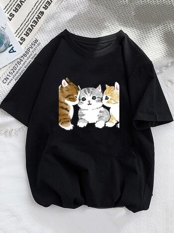 Kawaii Cat Cartoon Print T-shirt Γυναικείο Μπλουζάκι εξωτερικού εμπορίου Plus Size κοντομάνικο μπλουζάκι