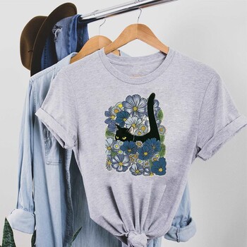 Butterfly grey printed European and American трансграничен  Shopee printed clothing външнотърговски горнища дамски тениски