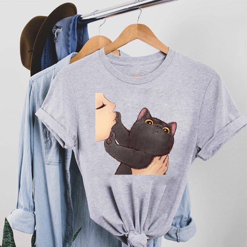 Leptir sivi tiskani europski i američki prekogranični Shopee printovi odjeće spoljnotrgovinski gornji dijelovi ženske majice