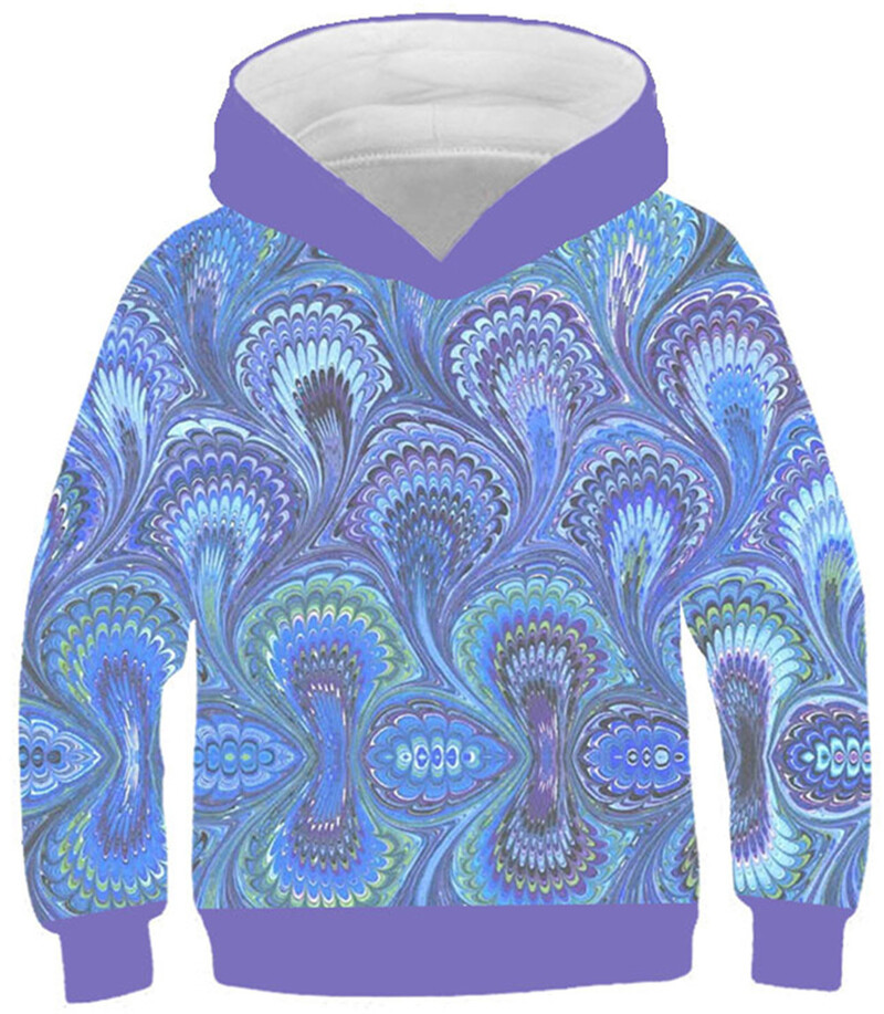 Vaikiškas megztinis rudens megztinis mėlynas universalus Europos ir Amerikos žiemos 3D skaitmeninis gyvūnų rašto megztinis su gobtuvu