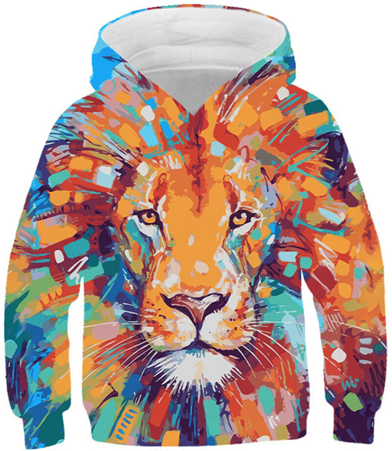 Vaikiškas megztinis rudens megztinis mėlynas universalus Europos ir Amerikos žiemos 3D skaitmeninis gyvūnų rašto megztinis su gobtuvu