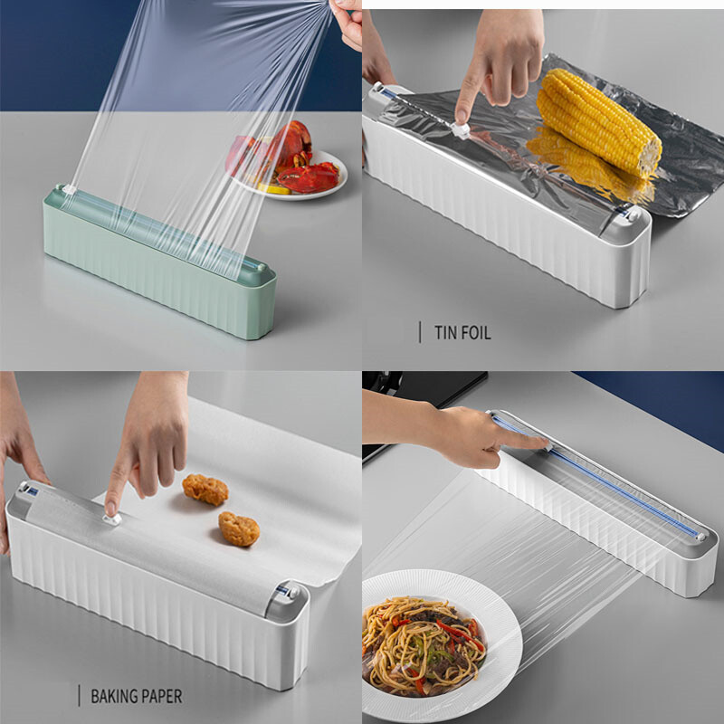 Toidukilest lõikekast Seinale kinnitatav magnetiline plastikmähis tinafooliumiga küpsetuspaberi lõikaja jaotur koduköögi tarvikud