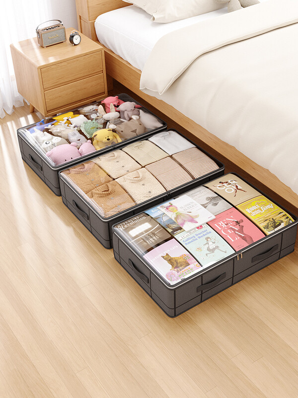 Geantă de depozitare rezistentă sub pat Cutie de depozitare pliabilă cu fereastră mare transparentă, potrivită pentru dulapuri, lenjerie de pat pentru cămin.