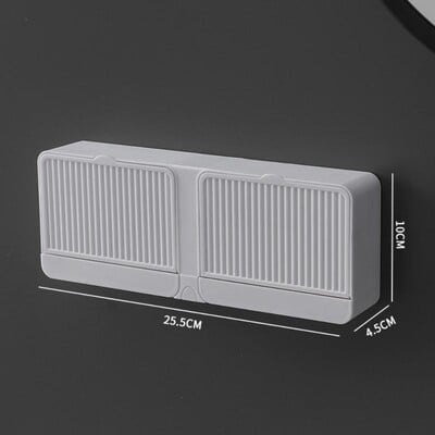 Scurgere pentru vase de săpun Cutie suport pentru săpun cu grilă dublă, fără perforare, cu capac verticală, fără perforare