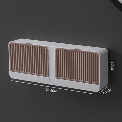 Scurgere pentru vase de săpun Cutie suport pentru săpun cu grilă dublă, fără perforare, cu capac verticală, fără perforare