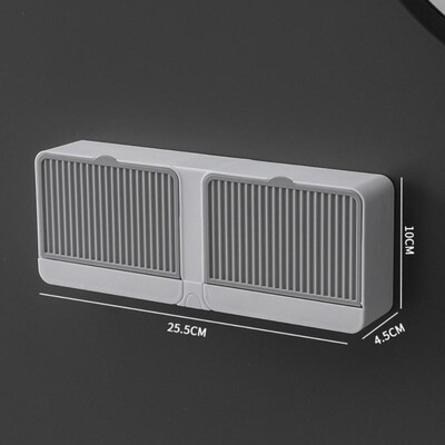 Scurgere pentru vase de săpun Cutie suport pentru săpun cu grilă dublă, fără perforare, cu capac verticală, fără perforare