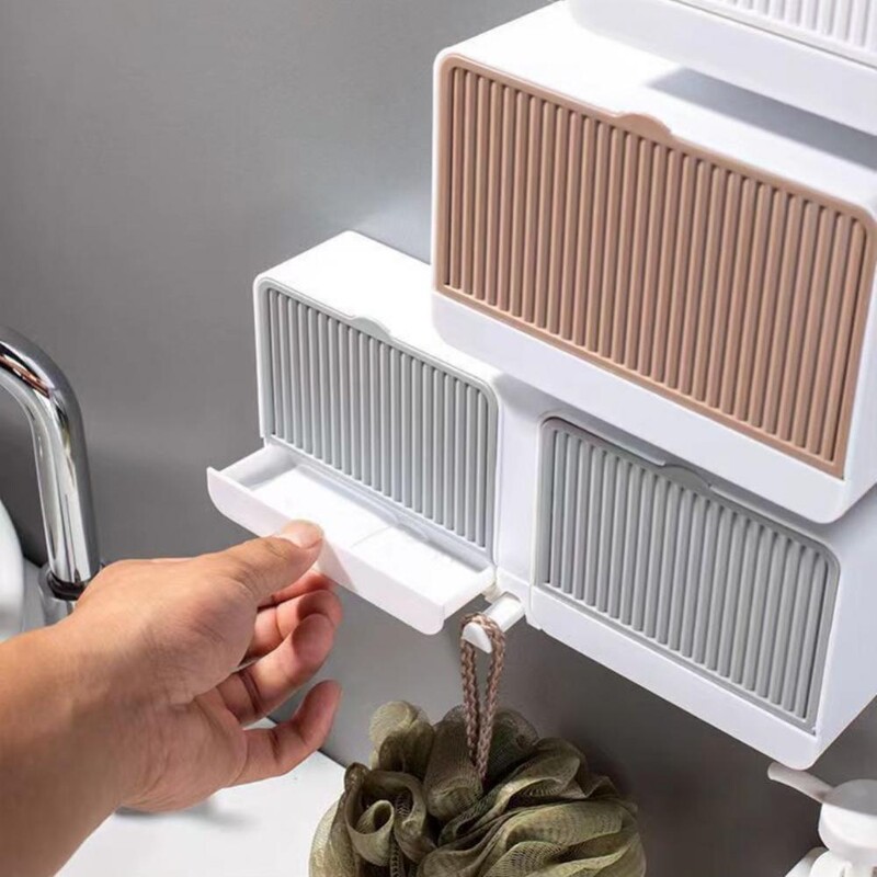 Scurgere pentru vase de săpun Cutie suport pentru săpun cu grilă dublă, fără perforare, cu capac verticală, fără perforare