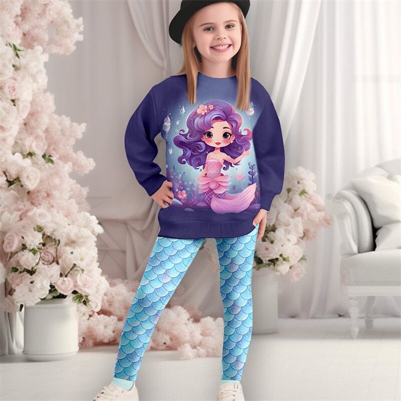 2024 m. naujas animacinių filmų „Undinė“ 3D spausdintas „Undinės“ antblauzdžiai, 2 dalių rinkinys mergaitėms