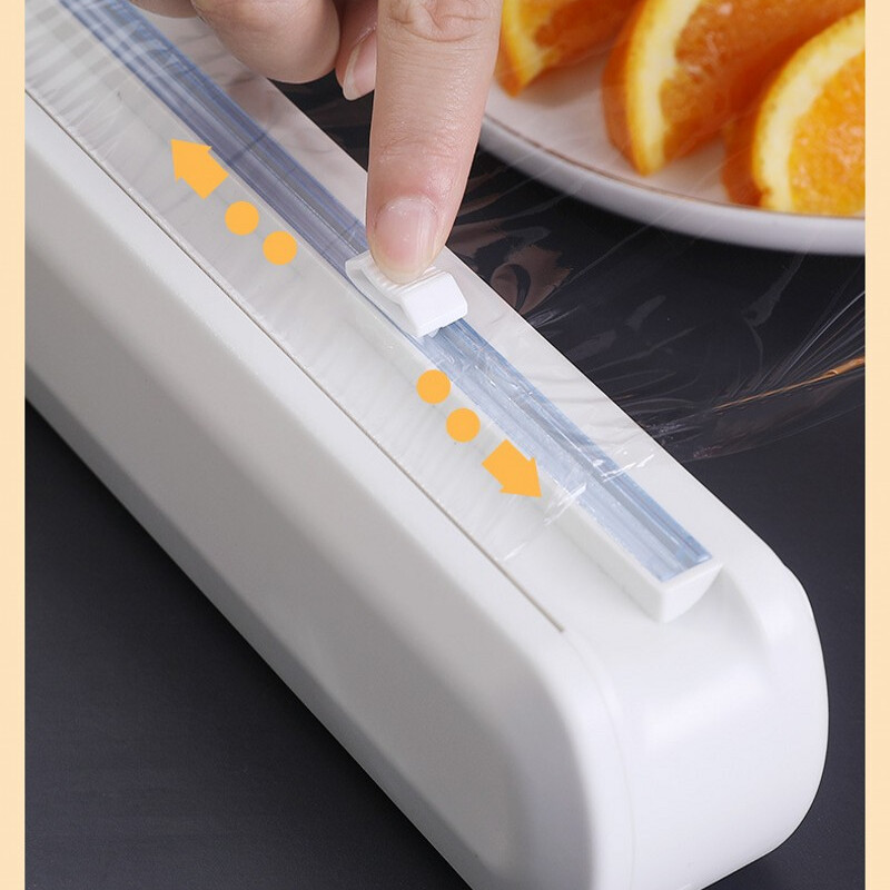Maisto vyniojimo pjaustytuvas Be perforavimo Tvirtinimo folija Priklijuojama plastikine plėvele Pjaustoma plastikine plėvele Aštri pjaustyklė Virtuvės įrankiai Virtuvės laikymo įrankiai