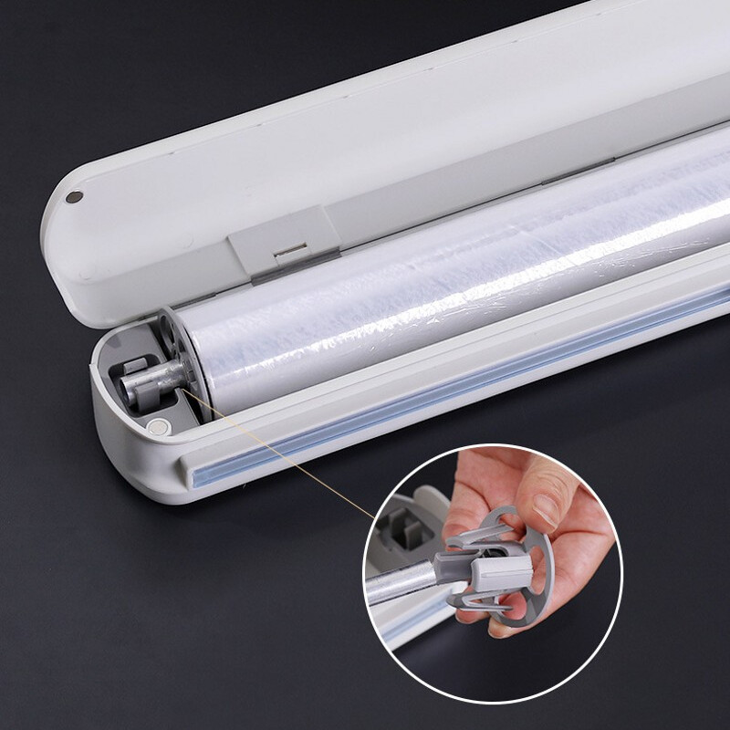 Maisto vyniojimo pjaustytuvas Be perforavimo Tvirtinimo folija Priklijuojama plastikine plėvele Pjaustoma plastikine plėvele Aštri pjaustyklė Virtuvės įrankiai Virtuvės laikymo įrankiai