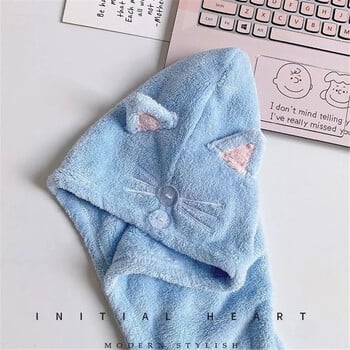 2023 Cute Cat Microfiber Καπέλα ντους Πετσέτα Καπέλα μπάνιου για Γυναικεία Καπέλα για στεγνά μαλλιά Μαλακό στέγνωμα για Lady Turban Πετσέτα μαλλιών