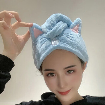 2023 Cute Cat Microfiber Καπέλα ντους Πετσέτα Καπέλα μπάνιου για Γυναικεία Καπέλα για στεγνά μαλλιά Μαλακό στέγνωμα για Lady Turban Πετσέτα μαλλιών