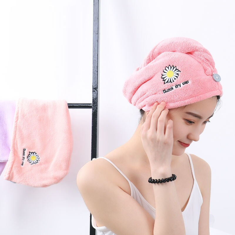 Daisy mikrokiust rätik juukserätik tikitud lilled kiiresti kuivav rätik pehme vannimüts Super veeimavus