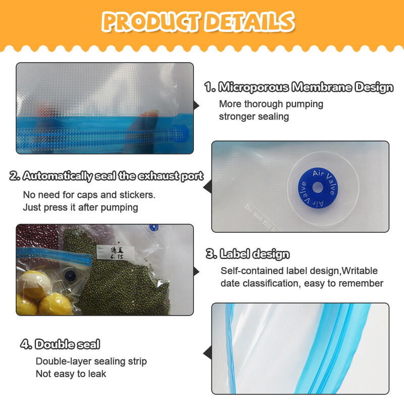 Pungă de plastic pentru depozitarea alimentelor 1/5/6/11 buc. Pungă de etanșare pentru alimente proaspete, rezistentă la umiditate, pompă manuală reutilizabilă, sigilare sub vid.