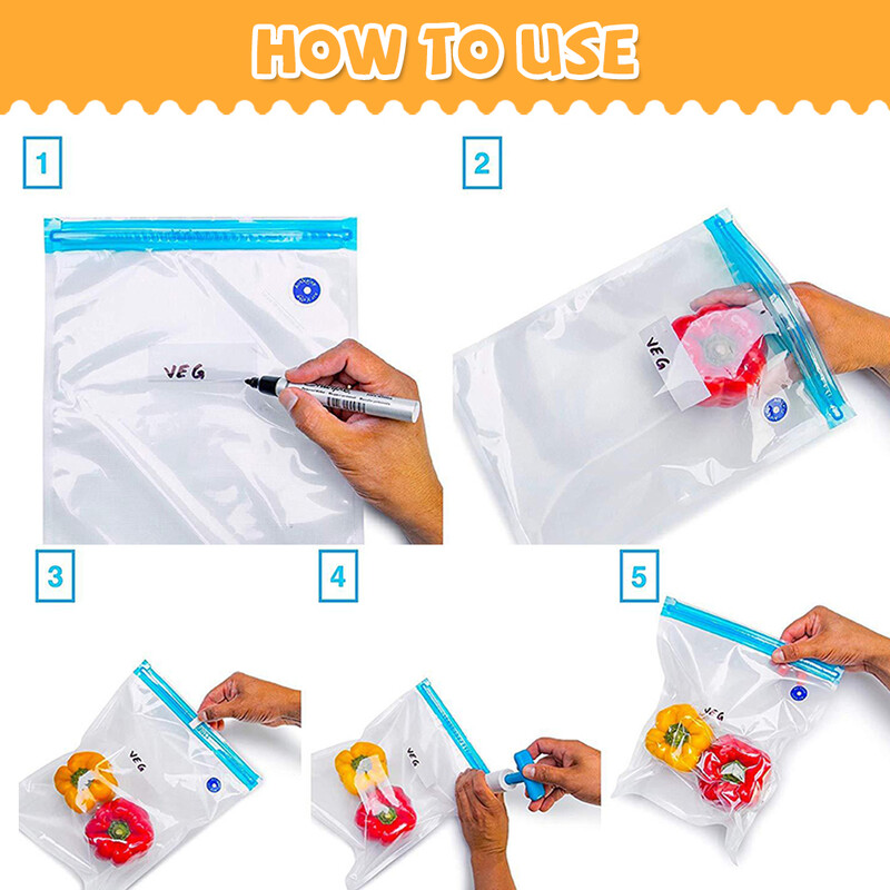 Pungă de plastic pentru depozitarea alimentelor 1/5/6/11 buc. Pungă de etanșare pentru alimente proaspete, rezistentă la umiditate, pompă manuală reutilizabilă, sigilare sub vid.