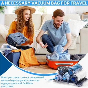 Σετ τσάντες αποθήκευσης ταξιδίου Hand Roll Vacuum Sealed Bags for Cothles Organizer συσκευασίας σπιτιού Σφραγισμένη θήκη με φερμουάρ Αξεσουάρ ταξιδιού