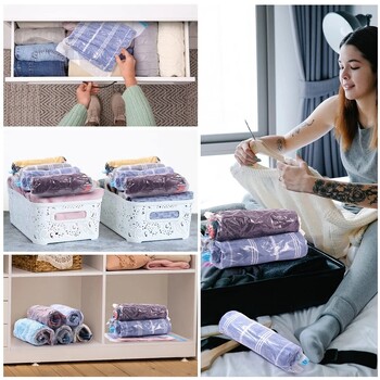 Σετ τσάντες αποθήκευσης ταξιδίου Hand Roll Vacuum Sealed Bags for Cothles Organizer συσκευασίας σπιτιού Σφραγισμένη θήκη με φερμουάρ Αξεσουάρ ταξιδιού