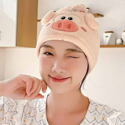 Jauka japāņu stila multfilma Little Pig Dry Hair Cap Magic Microfiber Coral Fleece Dušas vāciņš Absorbents Ātri Žāvējams Dvielis