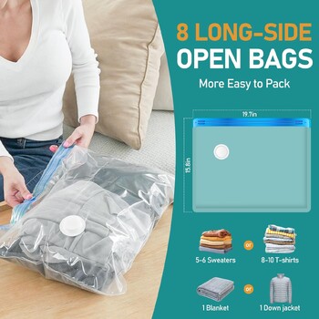 8 τμχ Vacuum Storage Bags Carry On,vacuum Τσάντα αποθήκευσης ρούχων Τσάντες ταξιδιού Organizer Τσάντες στεγανοποίησης κενού για ρούχα 40x50cm