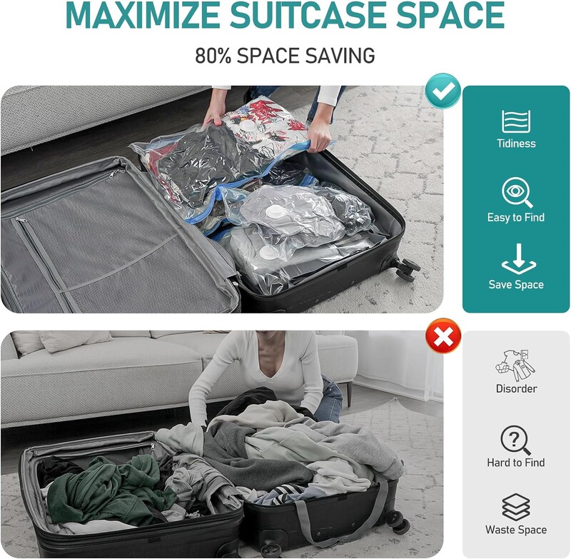 8 vnt Vakuuminiai maišeliai nešiojimui, vakuuminis drabužių laikymo krepšys Kelioniniai krepšiai Organizatorius Vakuuminis sandarinimo krepšiai drabužiams 40x50 cm