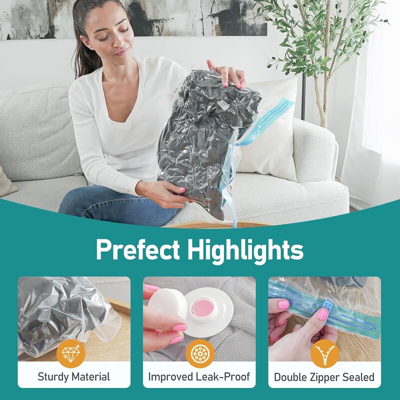 8 vnt Vakuuminiai maišeliai nešiojimui, vakuuminis drabužių laikymo krepšys Kelioniniai krepšiai Organizatorius Vakuuminis sandarinimo krepšiai drabužiams 40x50 cm