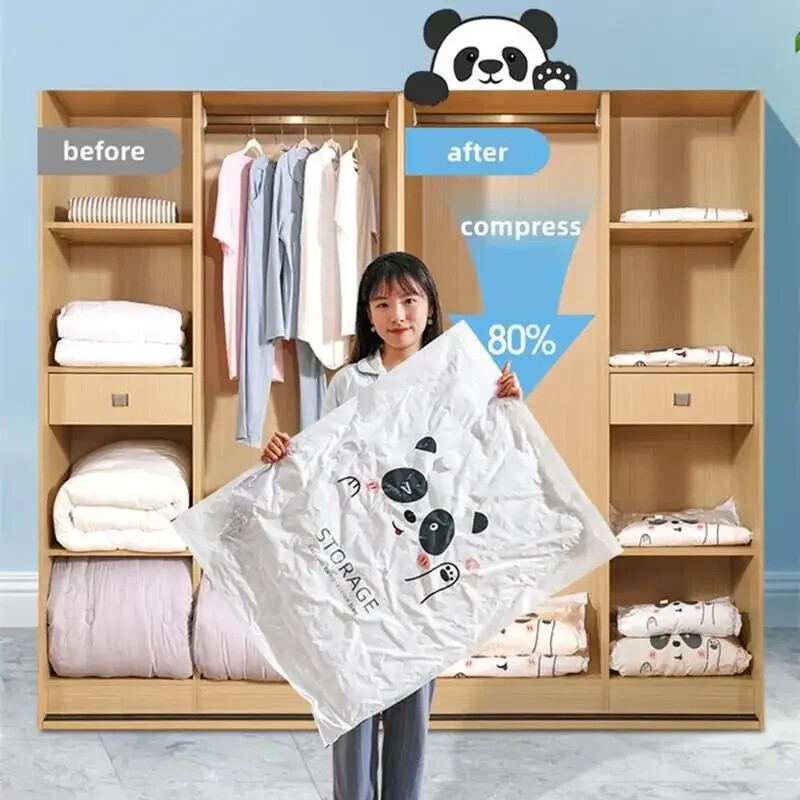 Daugkartinio naudojimo vakuuminis maišelis ir siurblio dangtelis, skirtas drabužiams laikyti dideliam plastikiniam kompresiniam tuščiam maišeliui Kelioniniai priedai, laikymo talpykla