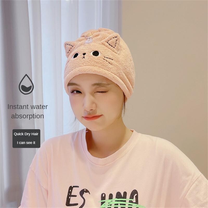 Plaukų džiovinimo kepurė Super Minkšta, neslenkanti koralinė vilna Cute Kitty dušo kepurė plaukams rankšluosčiu apvyniojama vonios įtaisas kasdieniniam naudojimui