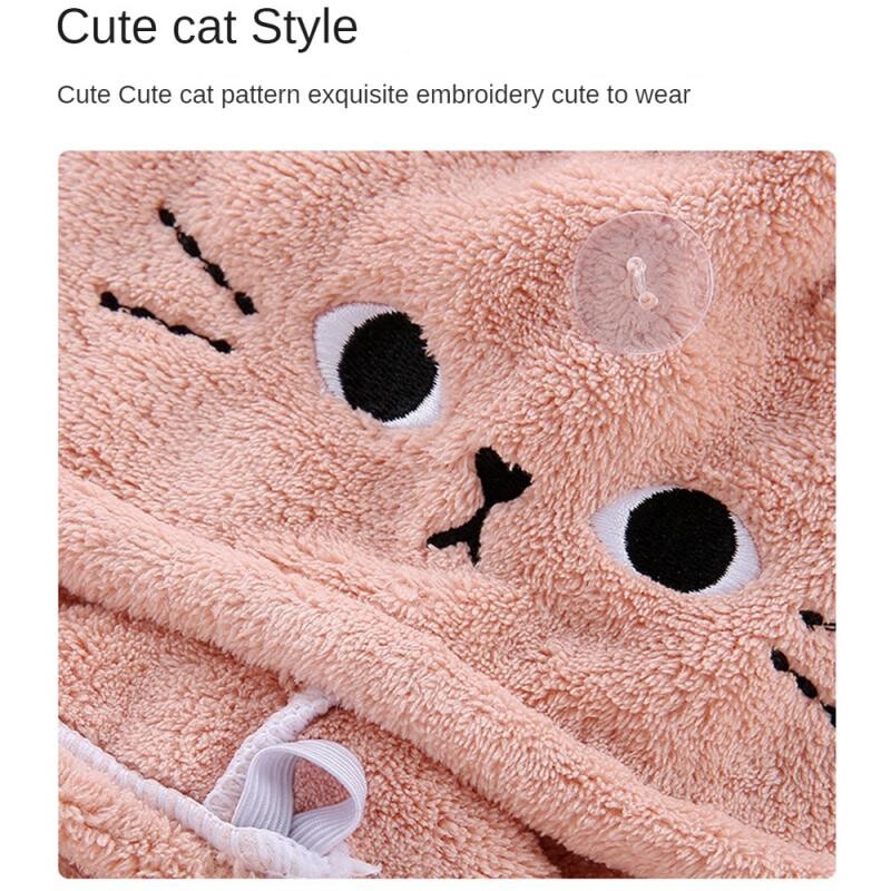 Plaukų džiovinimo kepurė Super Minkšta, neslenkanti koralinė vilna Cute Kitty dušo kepurė plaukams rankšluosčiu apvyniojama vonios įtaisas kasdieniniam naudojimui