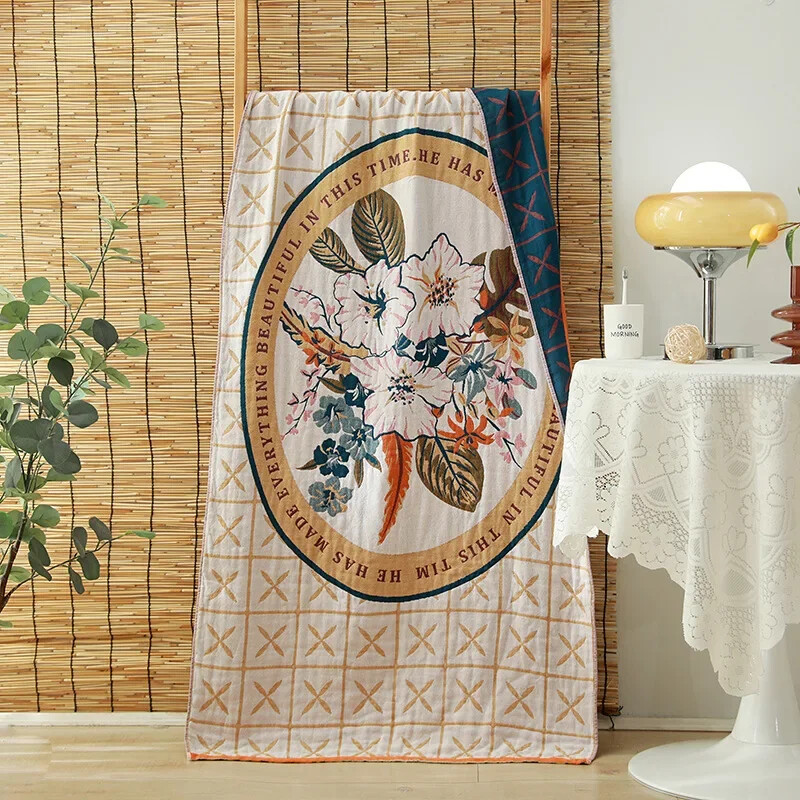 Multifilmi tulbitrükis puuvillane suur käterätik vannile lastele meestele naistele vannituba luksuslik neljakihiline marli üliimav rätik 70×150 cm