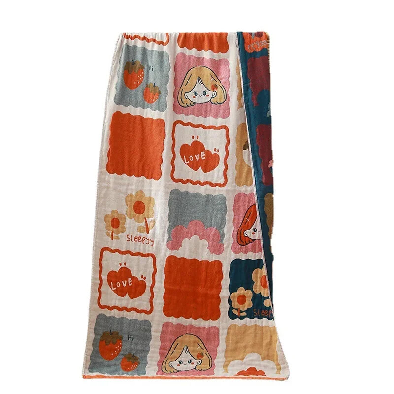 Multifilmi tulbitrükis puuvillane suur käterätik vannile lastele meestele naistele vannituba luksuslik neljakihiline marli üliimav rätik 70×150 cm