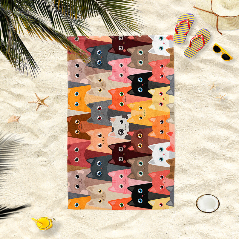 1PC ručnik za plažu od mikrovlakana sa šarenim šarenim mačjim uzorkom, brzo se suši, od mikrovlakana bez pijeska, savršen za bazen, kadu
