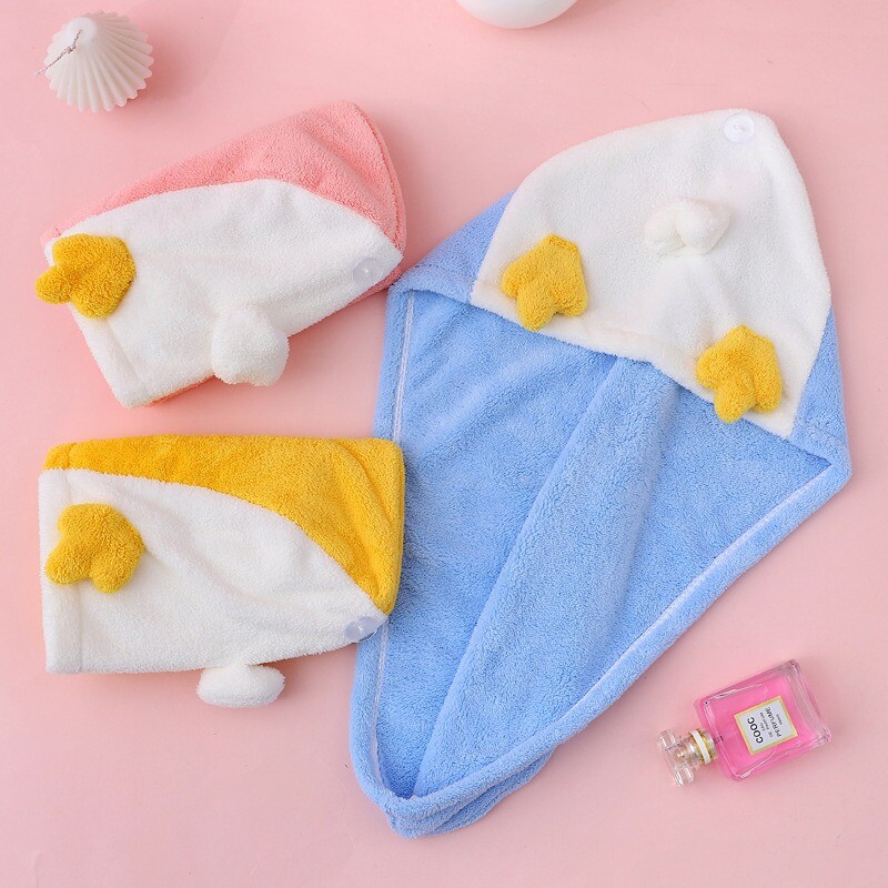 Armas Duck Cartoon Dušimüts Korallfliisist Juuksed Turban Vannituba Kaasaskantav Naiste Kuiv Mikrofiibrist Kiiresti Kuivatavad Pakendatud Käterätikud