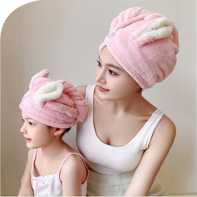 Imav kuivadele juustele mõeldud müts vanemale-lapsele, multifilmi kukk, korallsamett, jänesekõrvad, kiiresti kuivav juukserätik