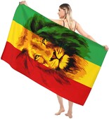 Mikropluošto paplūdimio rankšluostis Reggae Rasta Flag Liūtas vonios rankšluosčiai, atsparūs smėliui, greitai išdžiūsta baseino rankšluosčiai plaukimo kelionių paplūdimio antklodė