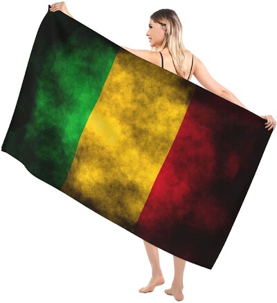 Mikropluošto paplūdimio rankšluostis Reggae Rasta Flag Liūtas vonios rankšluosčiai, atsparūs smėliui, greitai išdžiūsta baseino rankšluosčiai plaukimo kelionių paplūdimio antklodė