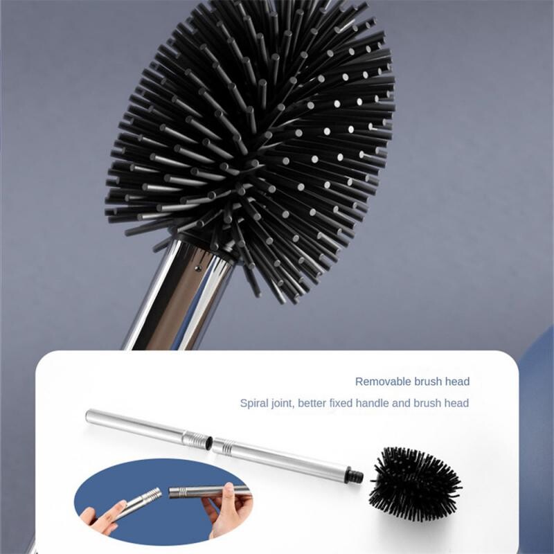 Uus stiil nutikas roostevabast terasest must tualettharja hoidik, pika käepidemega tualettruumi puhastushari pehme TPR silikoonpea