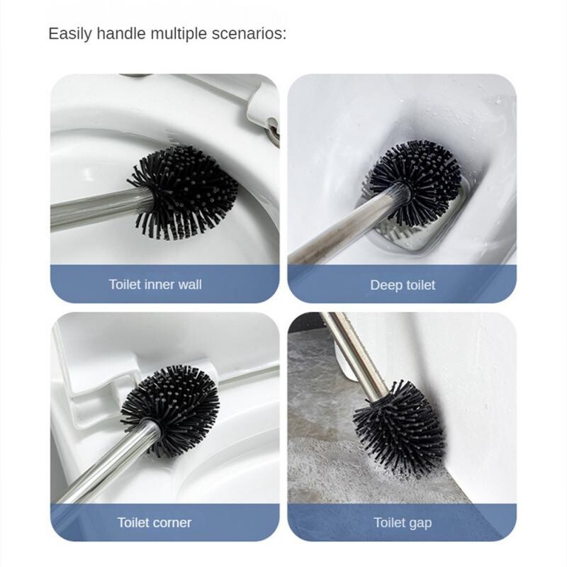 Uus stiil nutikas roostevabast terasest must tualettharja hoidik, pika käepidemega tualettruumi puhastushari pehme TPR silikoonpea