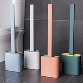 Set de perie de toaletă și suport din silicon montat pe perete pentru baie, cap de perie flexibil pentru curățare profundă perie pentru vasul de toaletă din colț