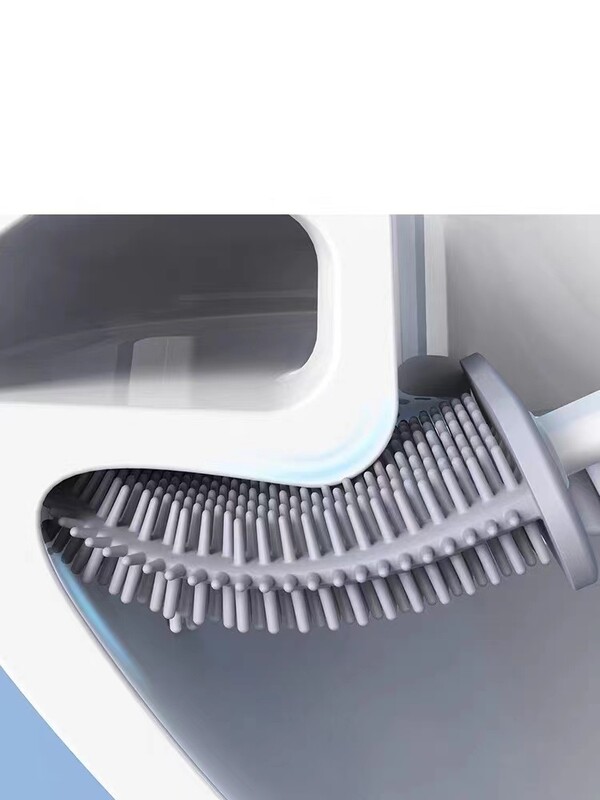 Set de perie de toaletă și suport din silicon montat pe perete pentru baie, cap de perie flexibil pentru curățare profundă perie pentru vasul de toaletă din colț