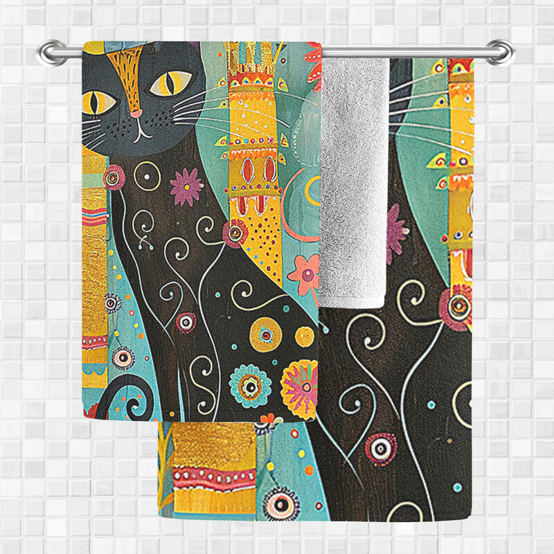 1 ilustrație colorată pictată manual cu prosop de plajă cu model de pisică, moale și absorbant, accesorii de plajă, potrivite pentru exterior