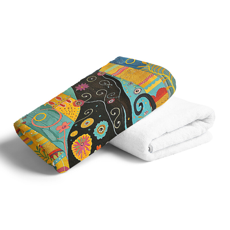 1 ilustrație colorată pictată manual cu prosop de plajă cu model de pisică, moale și absorbant, accesorii de plajă, potrivite pentru exterior