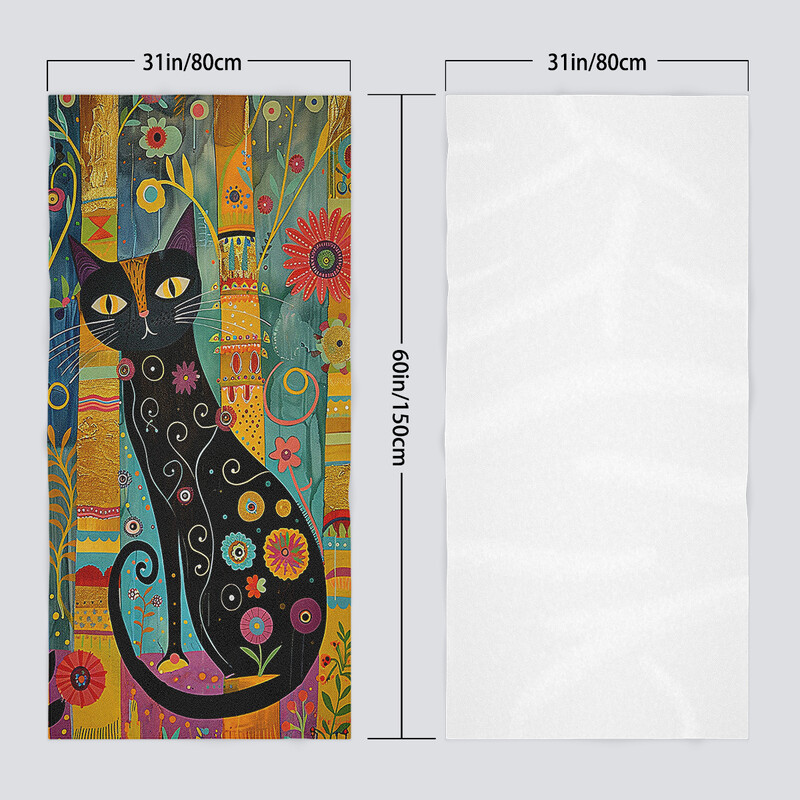 1 ilustrație colorată pictată manual cu prosop de plajă cu model de pisică, moale și absorbant, accesorii de plajă, potrivite pentru exterior