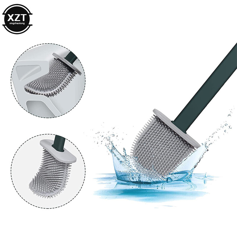 Perie de toaletă rezistentă la scurgeri cu bază Silicon Wc cu cap plat Perie flexibilă cu peri moi cu uscare rapidă set de instrumente