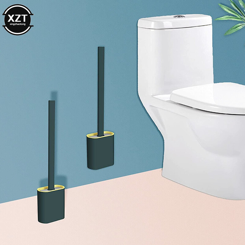 Perie de toaletă rezistentă la scurgeri cu bază Silicon Wc cu cap plat Perie flexibilă cu peri moi cu uscare rapidă set de instrumente