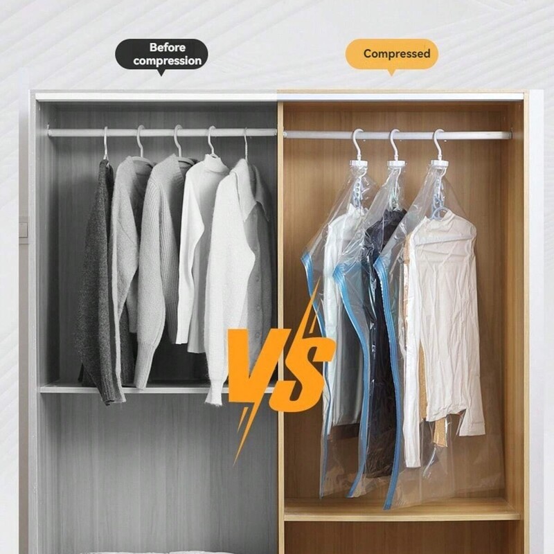 Rippuvad vaakumkotid riiete jaoks, vaakumkinnitusega ülikonnad, kleidid, jakid, kapikorder kolimistarvete jaoks