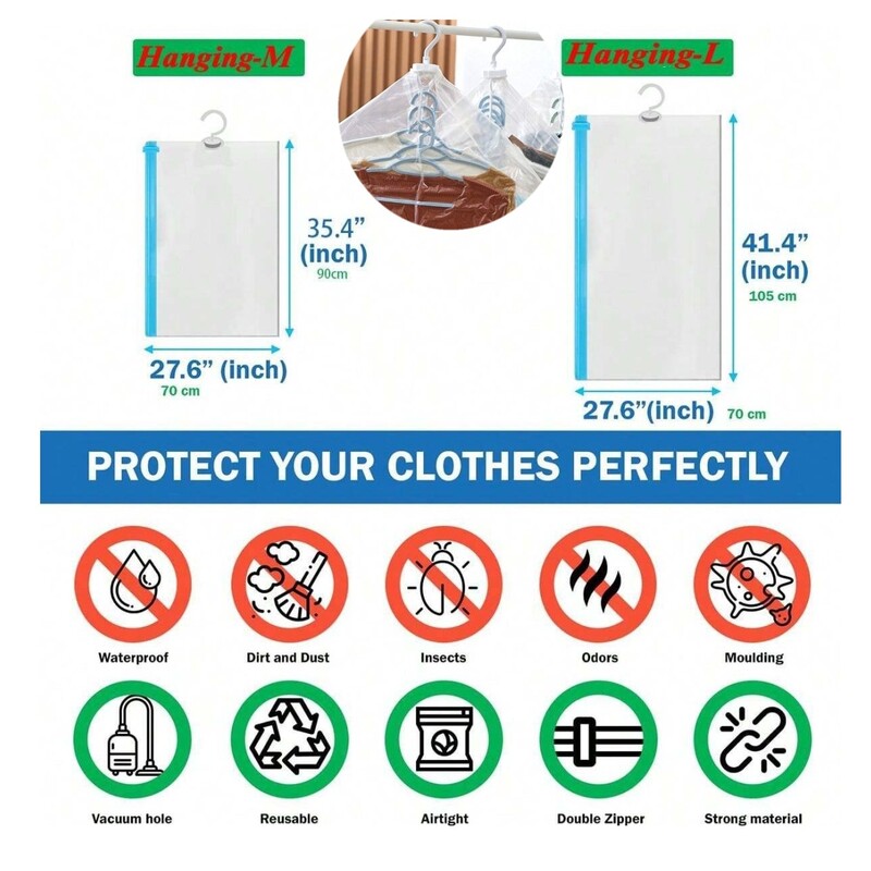 Rippuvad vaakumkotid riiete jaoks, vaakumkinnitusega ülikonnad, kleidid, jakid, kapikorder kolimistarvete jaoks