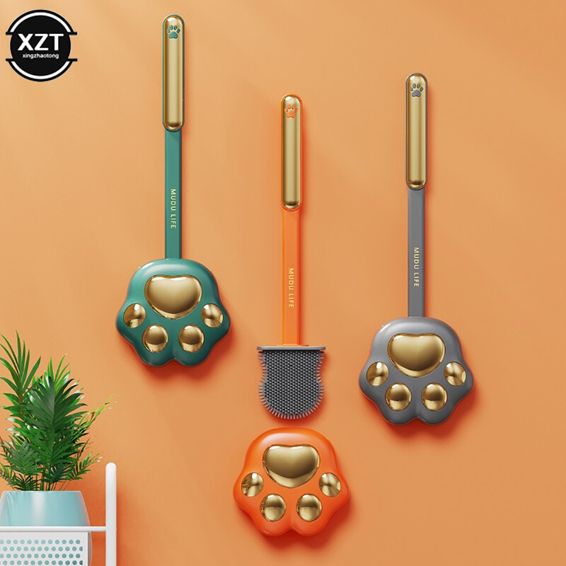 Uus Cartoon Cat Paw Silikoonist WC-hari Seinale kinnitatavad korraldajad Ilma ummikuteta puhastamine Vannitoa puhastusnõud Kodu WC-hari