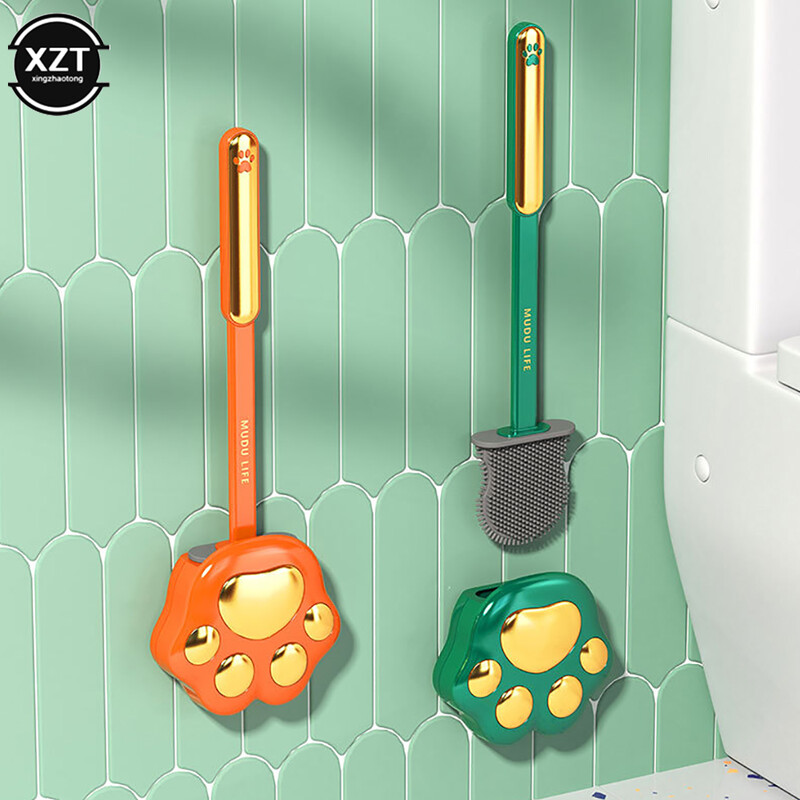 Uus Cartoon Cat Paw Silikoonist WC-hari Seinale kinnitatavad korraldajad Ilma ummikuteta puhastamine Vannitoa puhastusnõud Kodu WC-hari